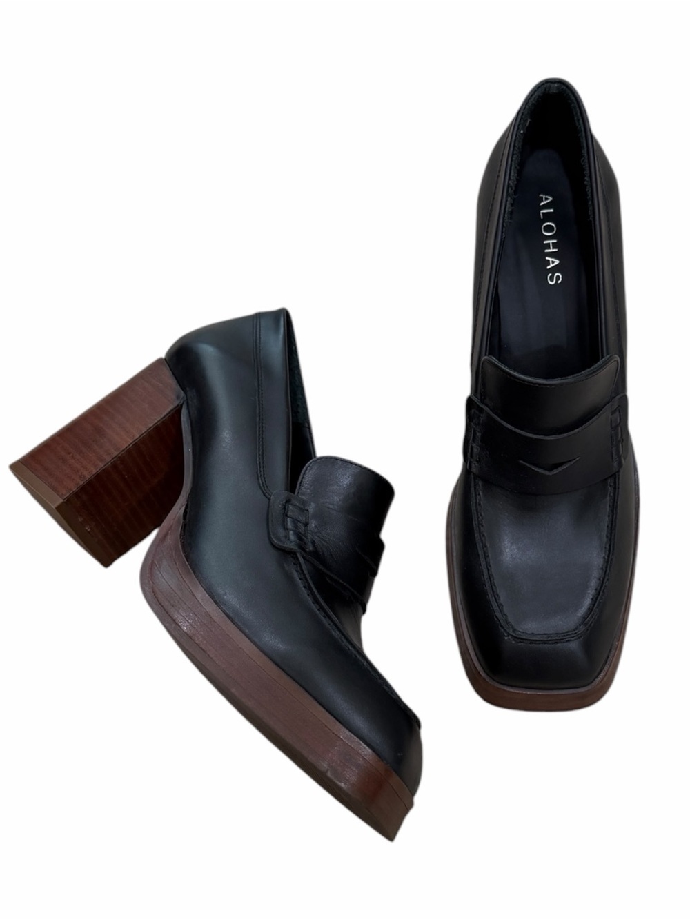 ALOHAS Busy Black Vegan Leather High-Heeled Loafers - Picture 7 of 9